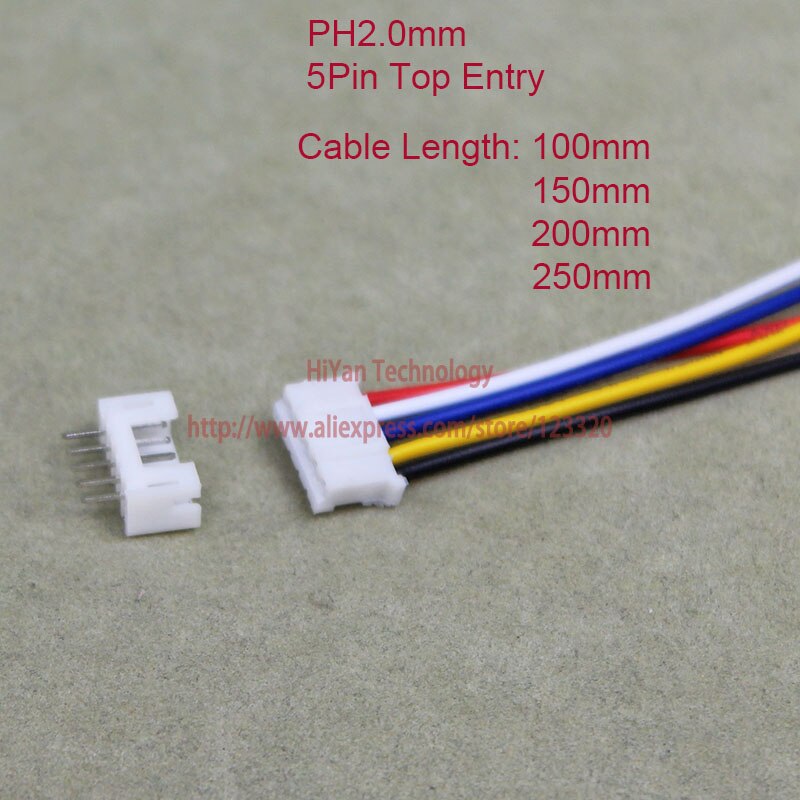 미니 마이크로 PH2.0 JST 2.0mm 피치 5 핀 상단 입구 커넥터, 1007 26AWG 100mm  250mm 전자 와이어 케이블 핀 헤더